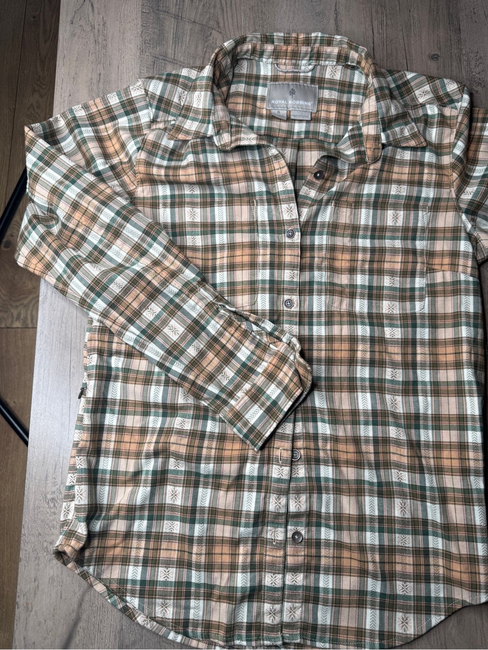 Royal Robbins Plaid Button-Down Shirt in Green, Tan & White